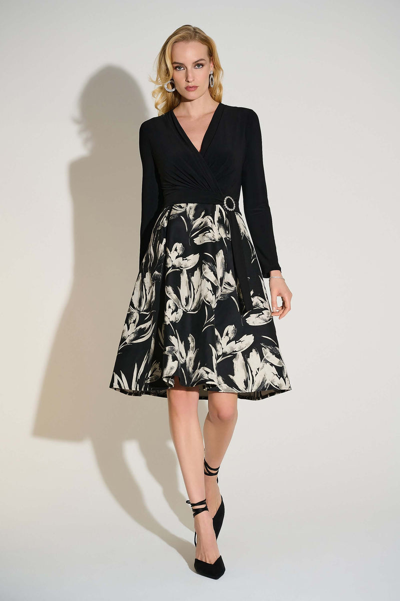 Signature by Joseph Ribkoff Fit Flare Dress in Black Off White 25372