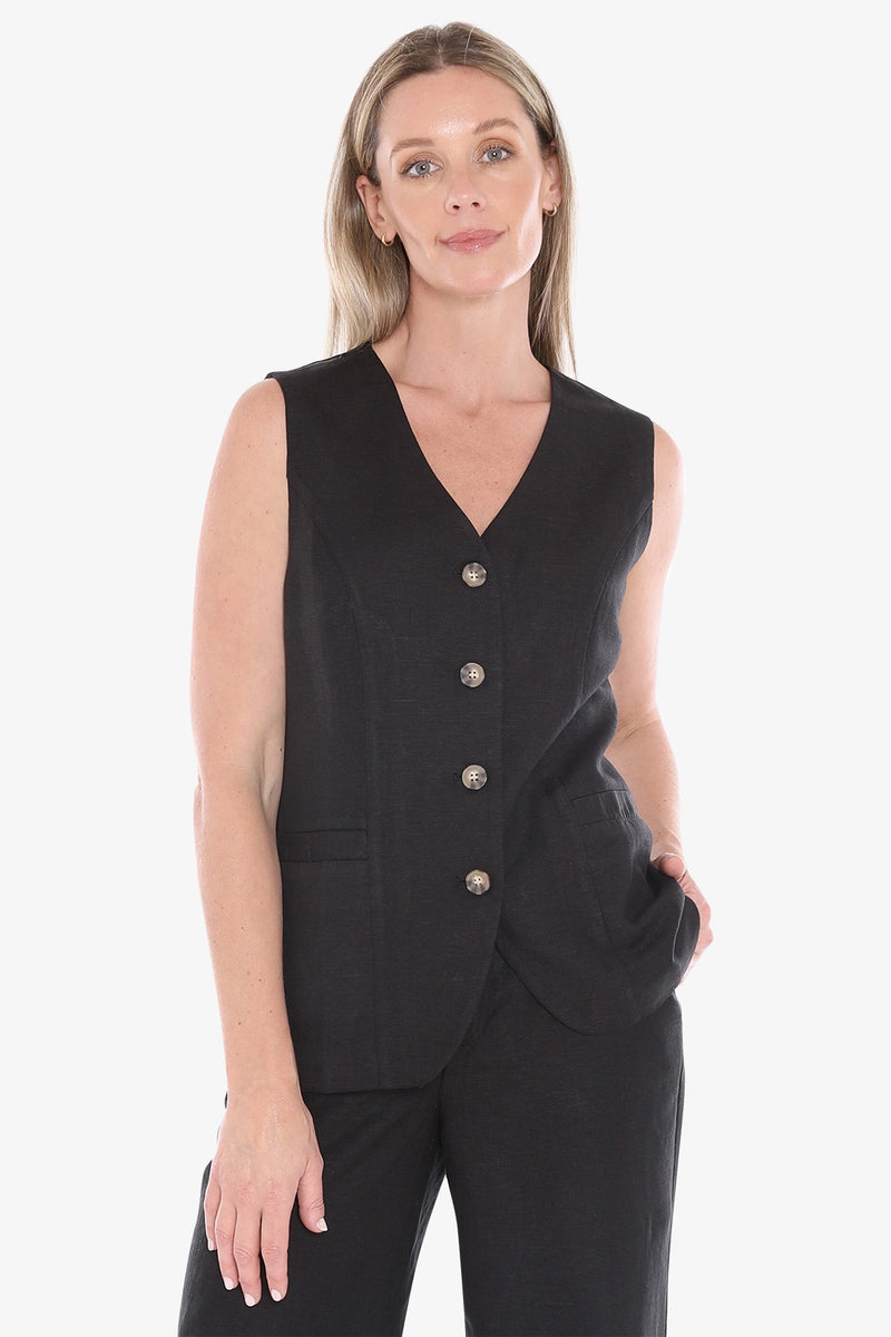 Jump Button Vest in Black