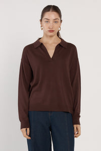 Fate + Becker Solenne Polo Knit in Chocolate