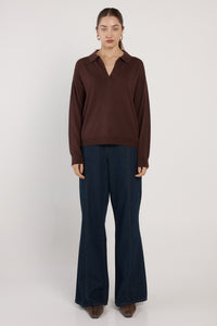 Fate + Becker Solenne Polo Knit in Chocolate