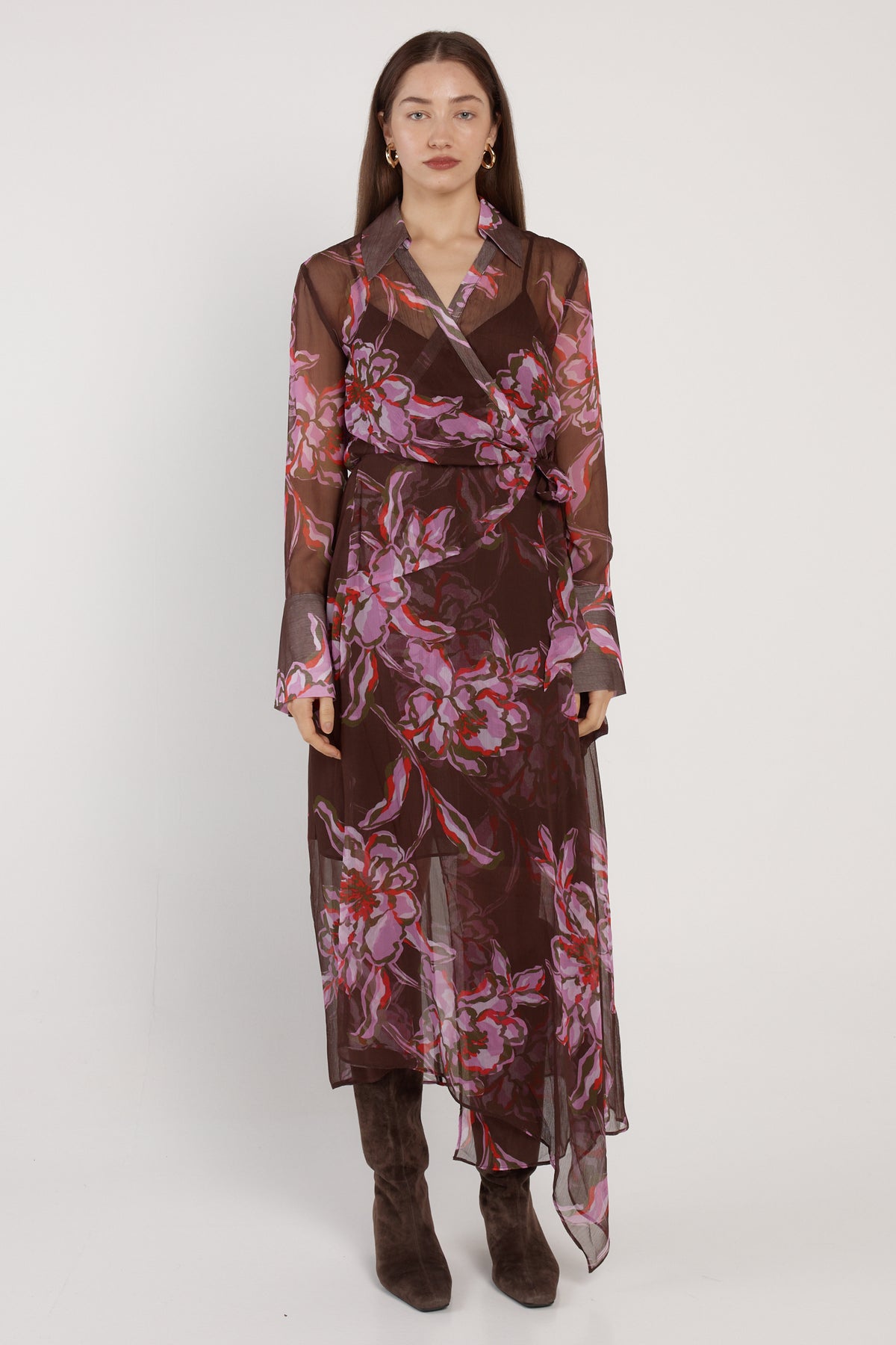 Fate + Becker Isla Wrap Dress in Dark Flower Print