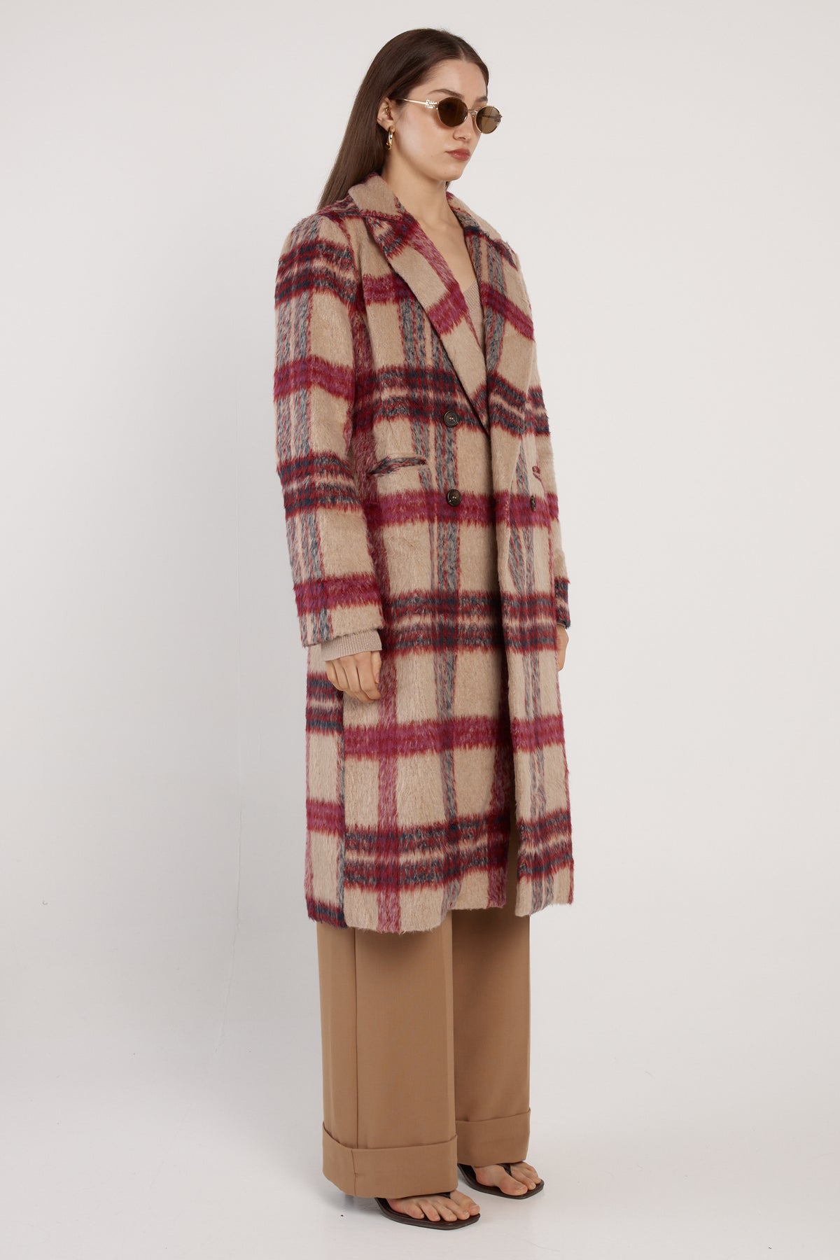 Fate + Becker Harlow Check Longline Coat in Pink