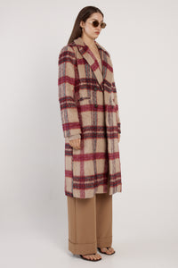 Fate + Becker Harlow Check Longline Coat in Pink