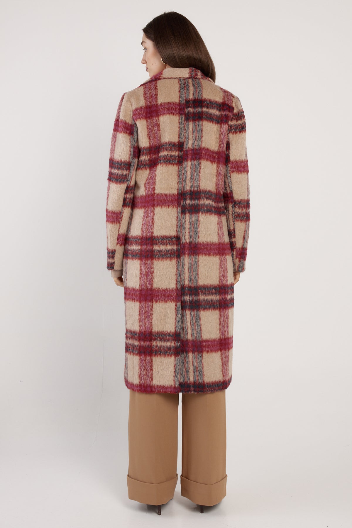 Fate + Becker Harlow Check Longline Coat in Pink