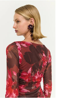 Staple The Label AMYRA Mesh Midi Dress in Bordeaux Garden