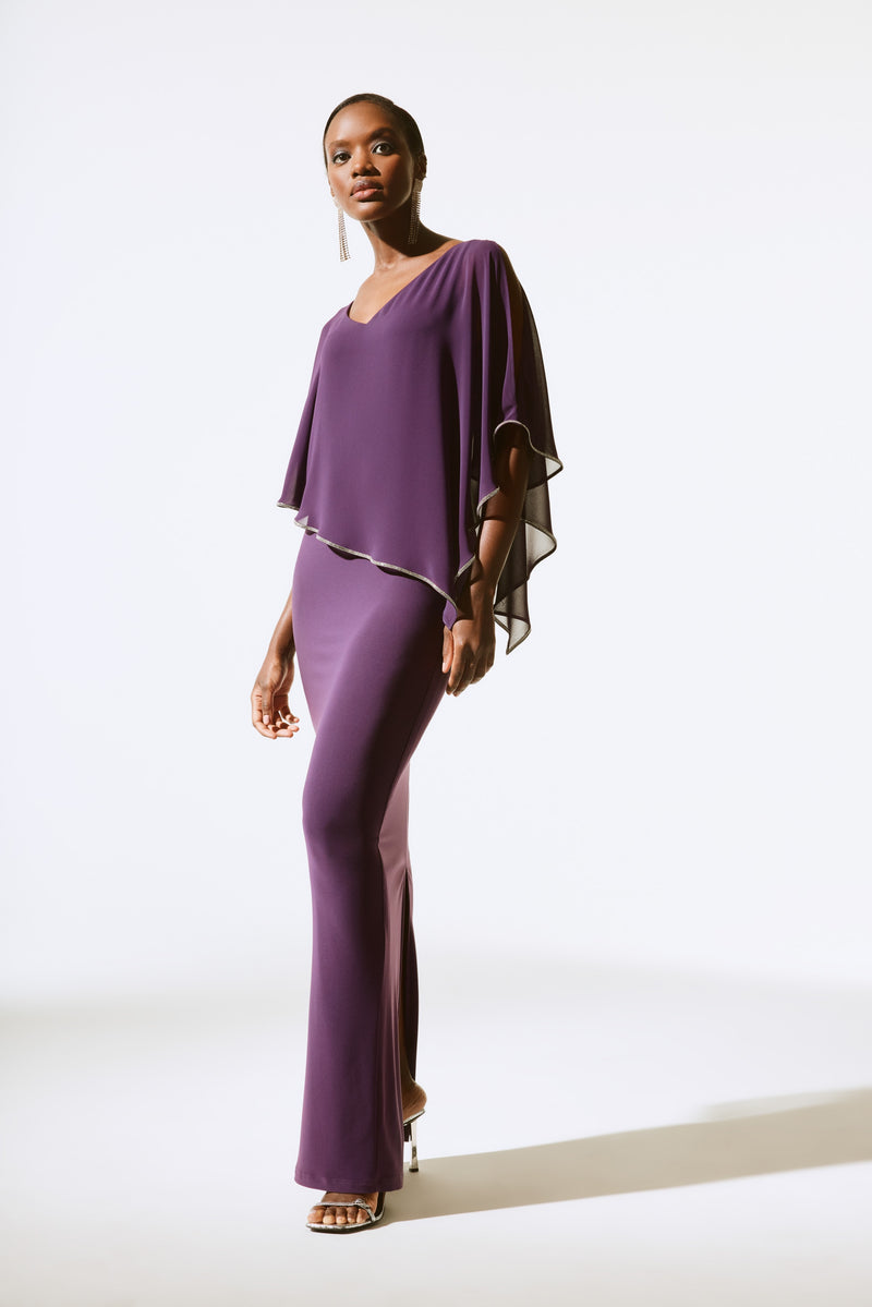 Signature by Joseph Ribkoff Chiffon Cape Gown in Blackcurrant 221385