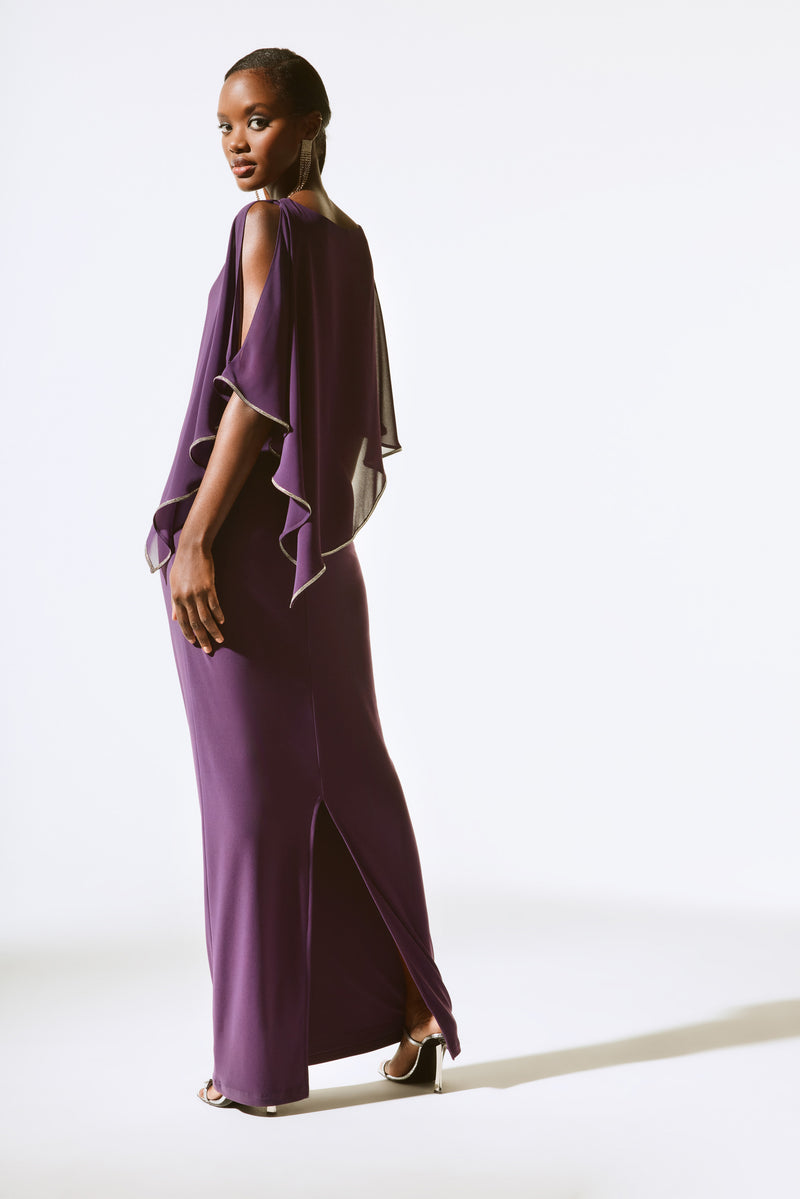 Signature by Joseph Ribkoff Chiffon Cape Gown in Blackcurrant 221385