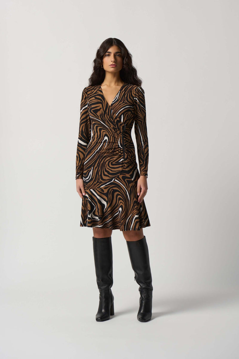 Joseph Ribkoff Ruched Dress in Black Toffee Combo 233221