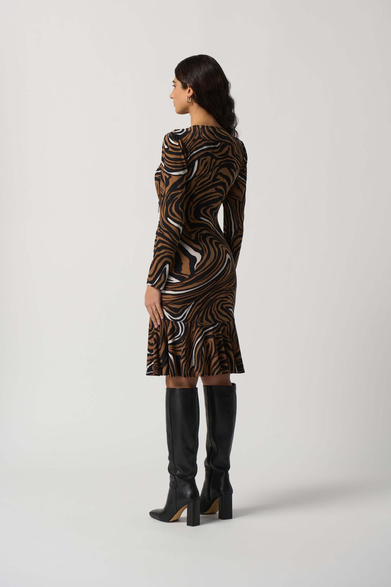 Joseph Ribkoff Ruched Dress in Black Toffee Combo 233221