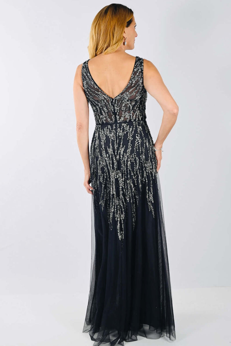 Lyman by Frank Lyman Beaded Gown in Charcoal 239803I