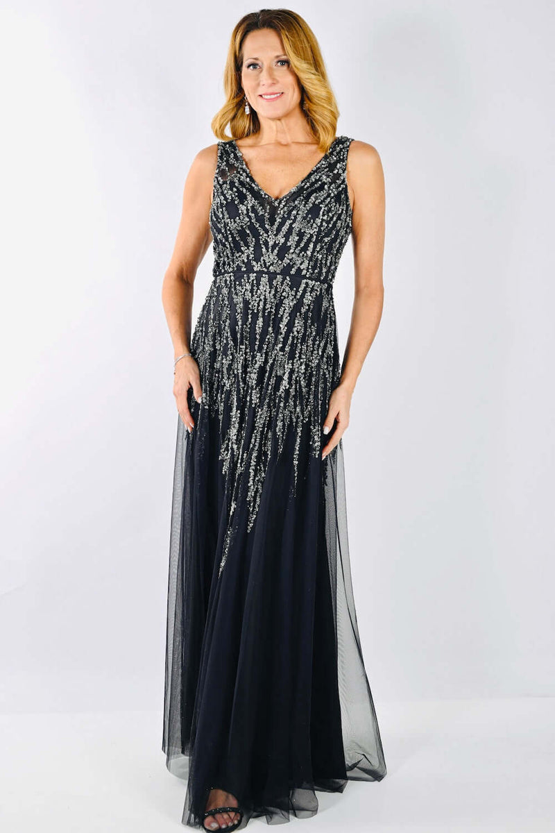 Lyman by Frank Lyman Beaded Gown in Charcoal 239803I