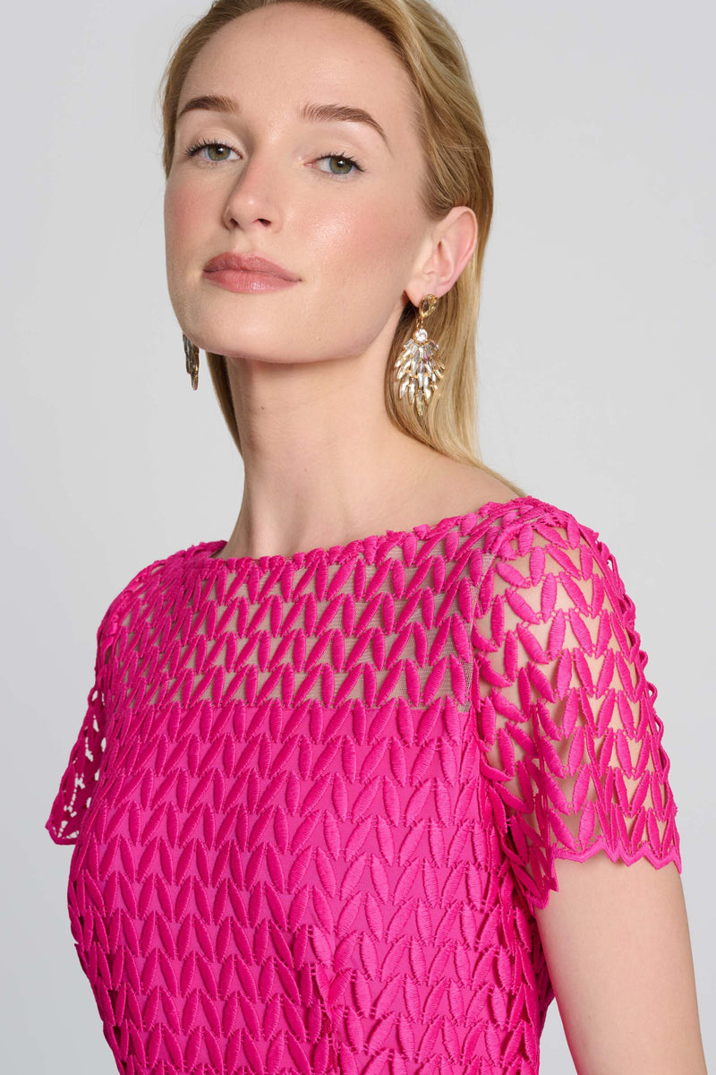 Signature by Joseph Ribkoff Guipure Lace Dress in Shocking Pink 242704