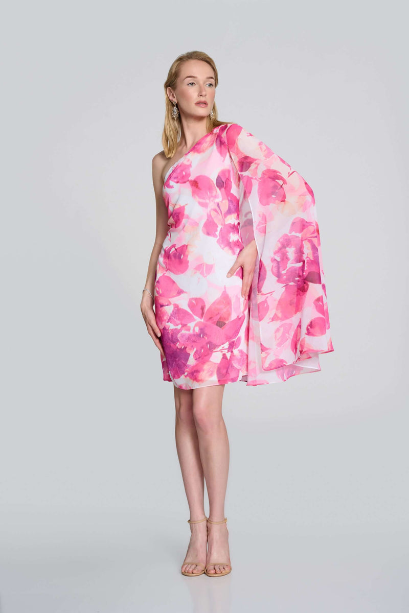 Signature by Joseph Ribkoff Chiffon Floral Dress in Vanilla Pink 242716