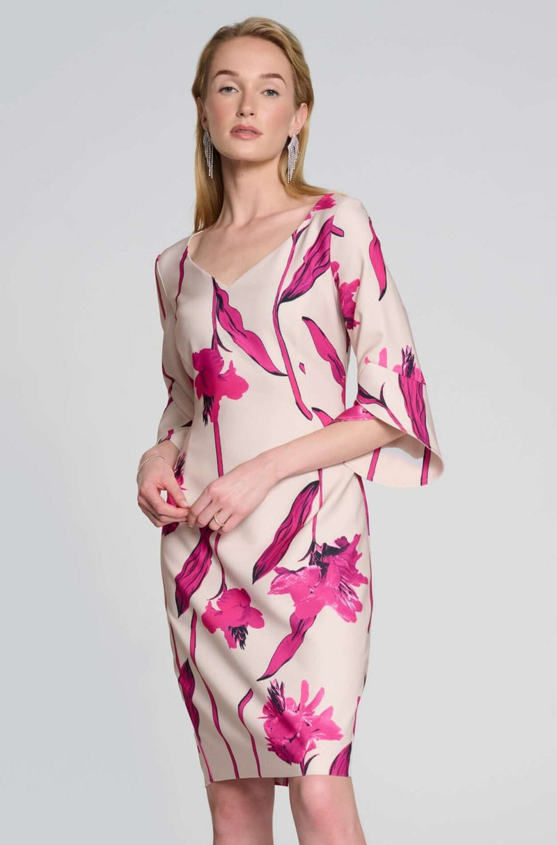 Signature by Joseph Ribkoff Floral Dress in Pink Sand 242733