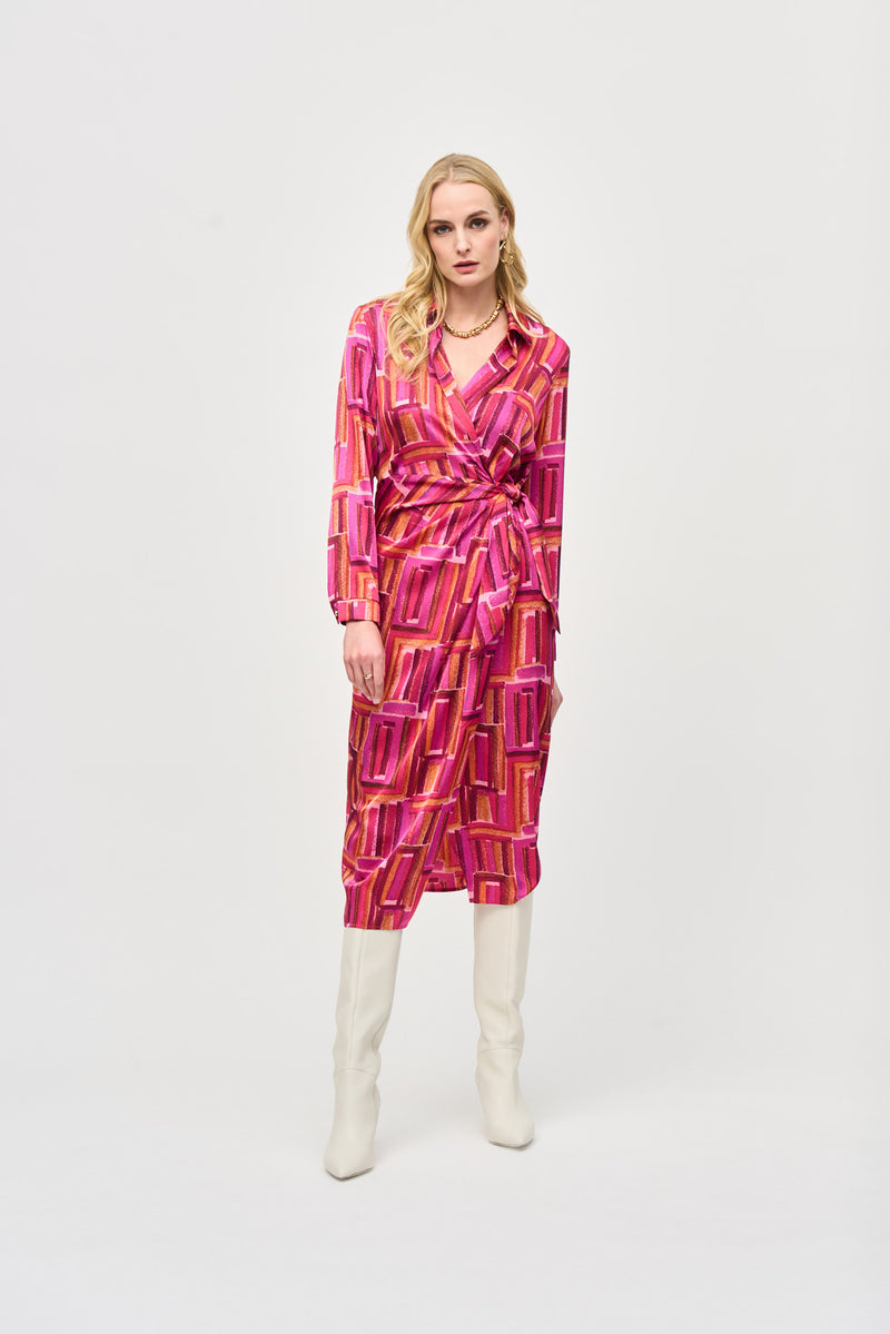 Joseph Ribkoff Geometric Wrap Dress in Pink Mix 243182