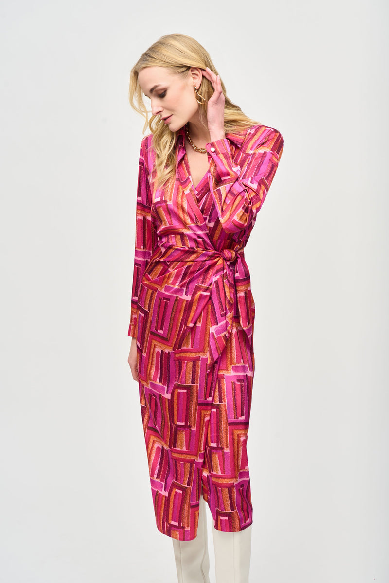 Joseph Ribkoff Geometric Wrap Dress in Pink Mix 243182