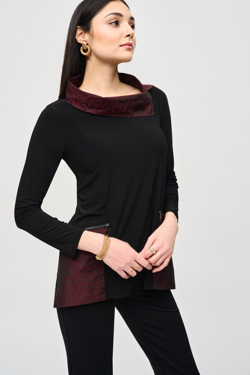 Joseph Ribkoff Jacquard Memory Tunic in Black Red 243195