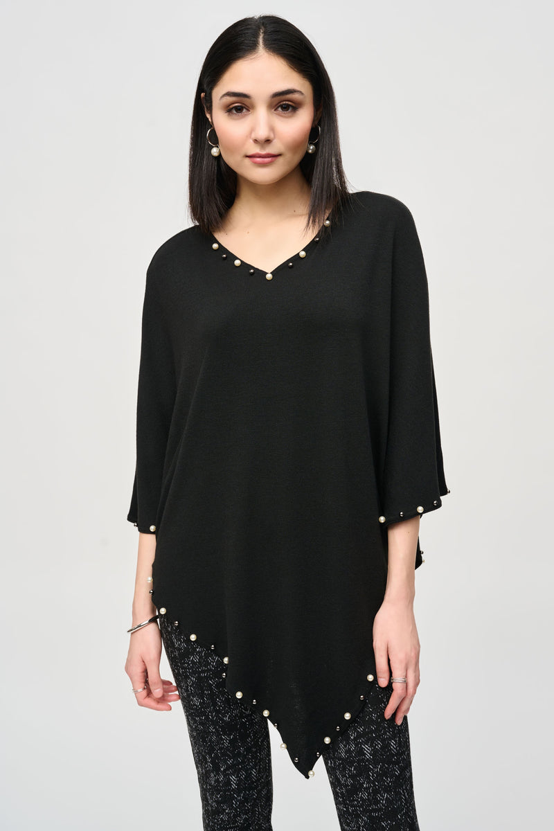 Joseph Ribkoff Rivet Knit Poncho in Black 243222