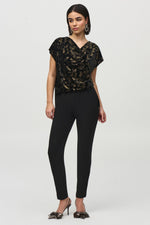 Joseph Ribkoff Foiled Velvet Jumpsuit in Black Gold 244001