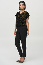 Joseph Ribkoff Foiled Velvet Jumpsuit in Black Gold 244001