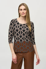 Joseph Ribkoff Chain Border Top in Black Chestnut 244065