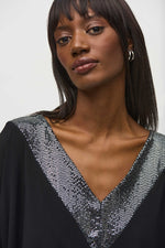 Joseph Ribkoff Sequin Detail Top in Black Silver 244200