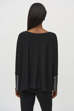 Joseph Ribkoff Sequin Detail Top in Black Silver 244200