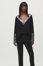 Joseph Ribkoff Sequin Detail Top in Black Silver 244200