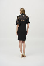 Joseph Ribkoff Rose Jacquard Dress in Black Rose Gold 244201