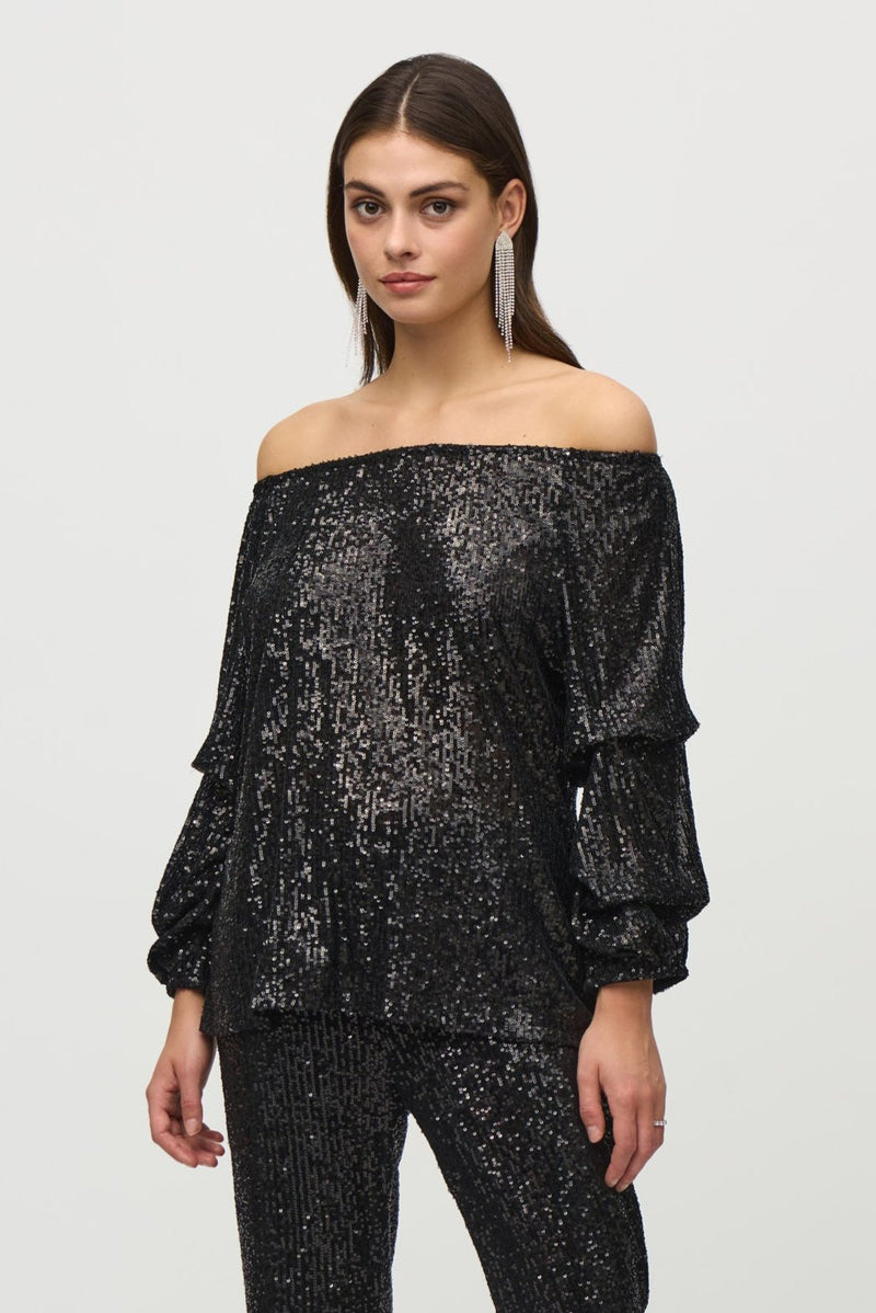 Joseph Ribkoff Sequin Top in Black 244227