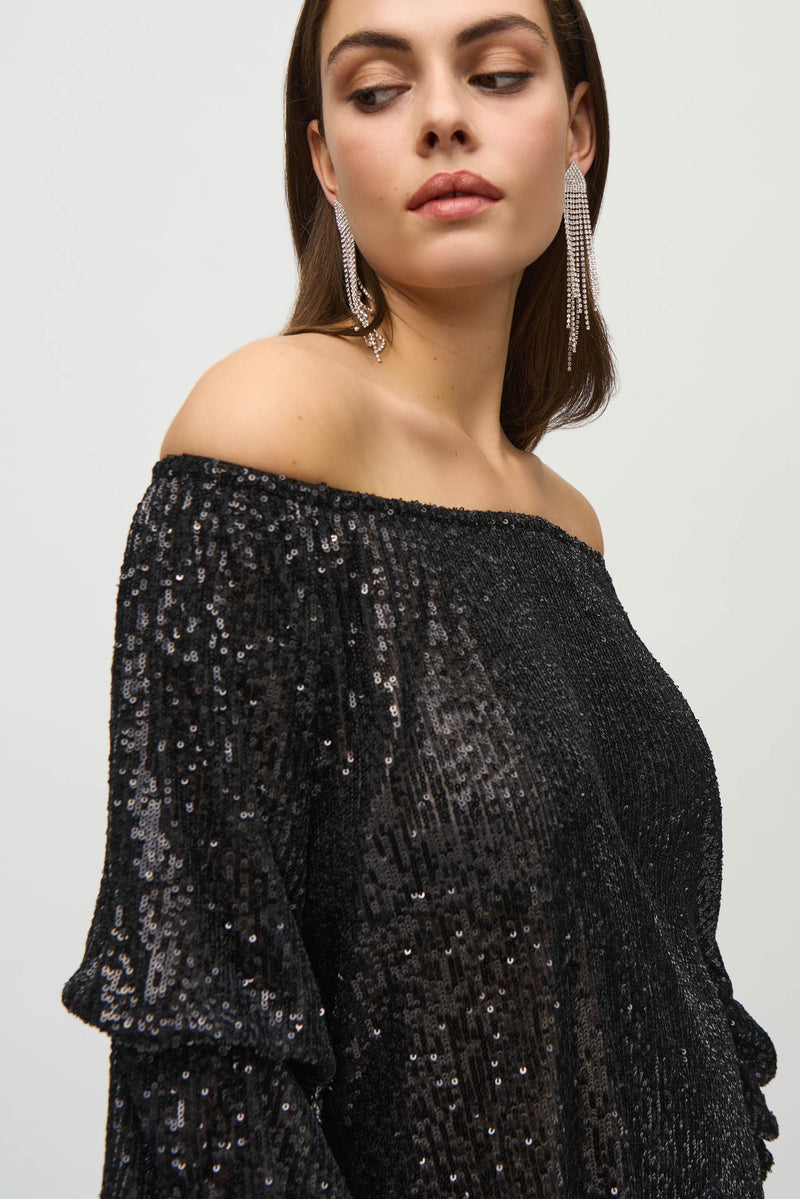 Joseph Ribkoff Sequin Top in Black 244227