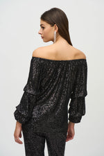 Joseph Ribkoff Sequin Top in Black 244227