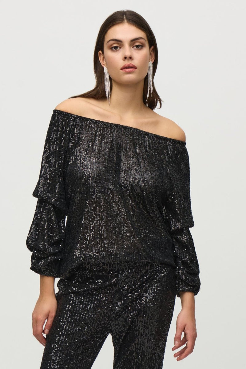 Joseph Ribkoff Sequin Top in Black 244227