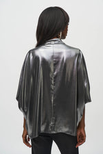 Joseph Ribkoff Metallic Wrap Top in Silver Pewter 244232