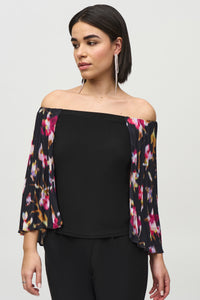 Joseph Ribkoff Pleated Cape Top in Black Floral 244246