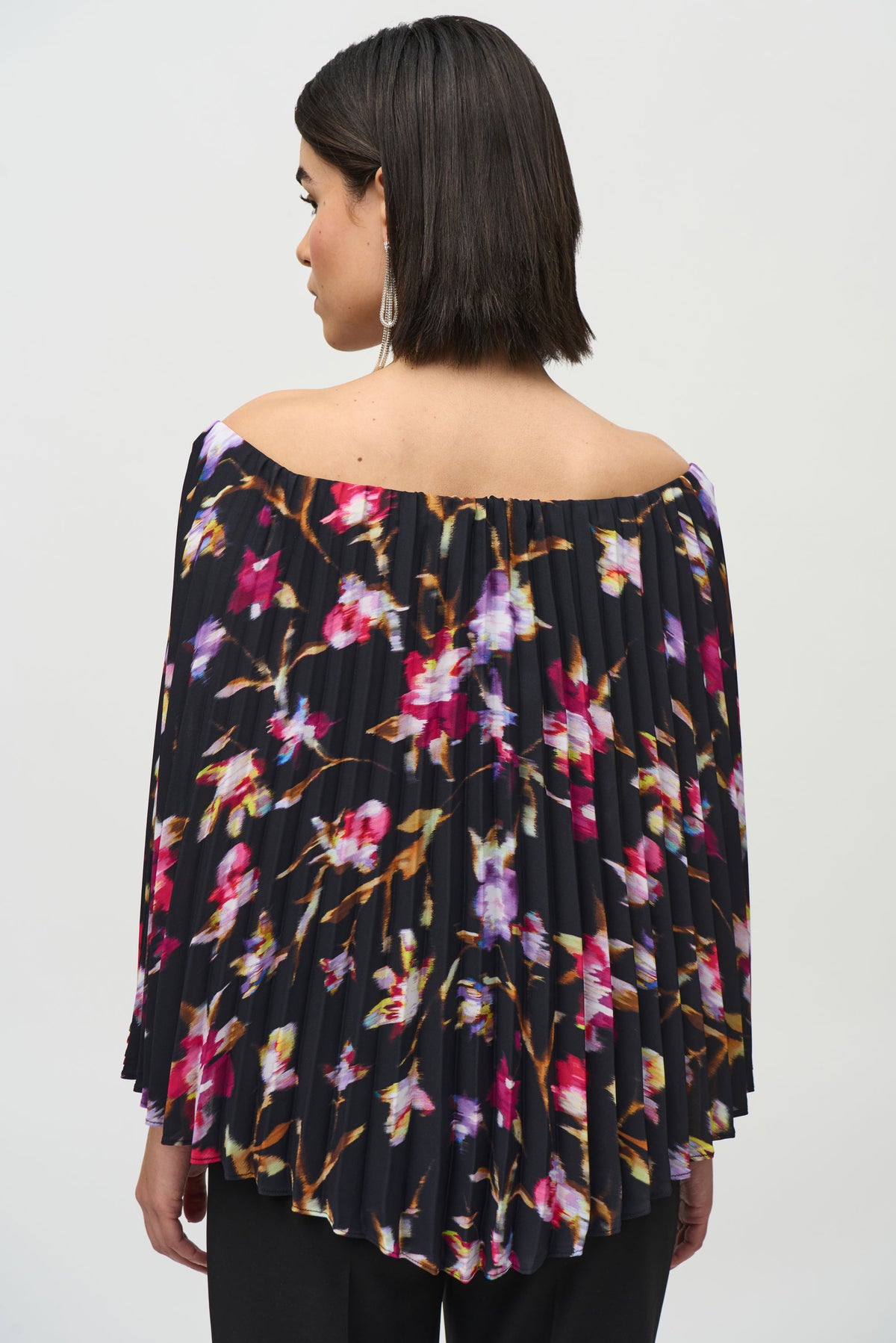 Joseph Ribkoff Pleated Cape Top in Black Floral 244246