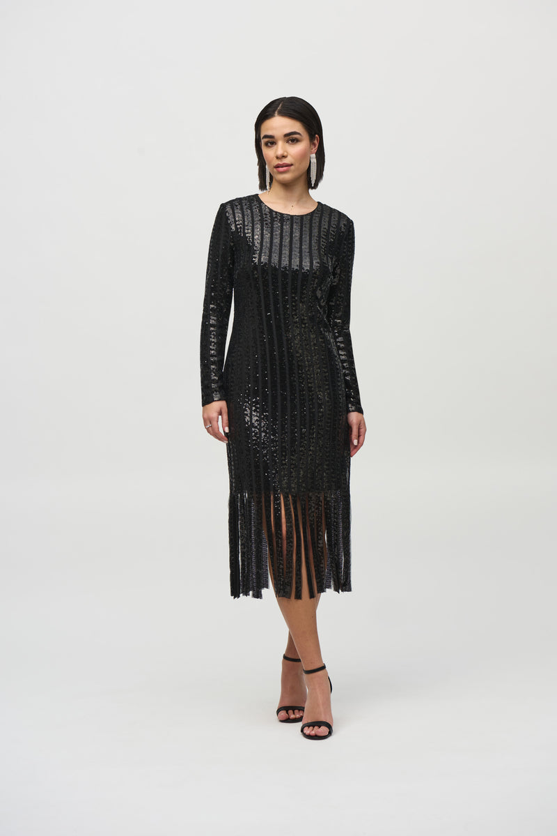 Joseph Ribkoff Sequinned Fringe Dress in Black 244906