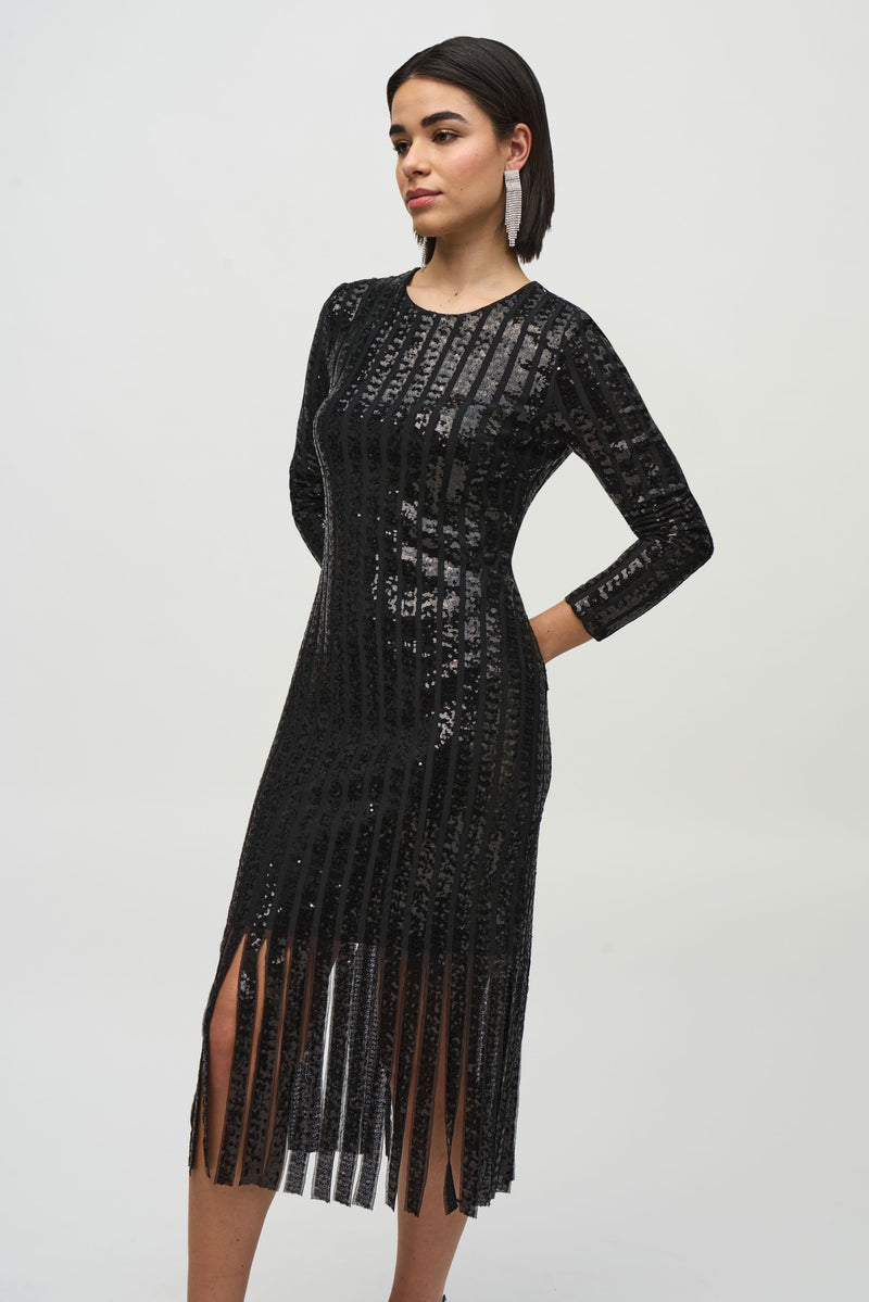 Joseph Ribkoff Sequinned Fringe Dress in Black 244906