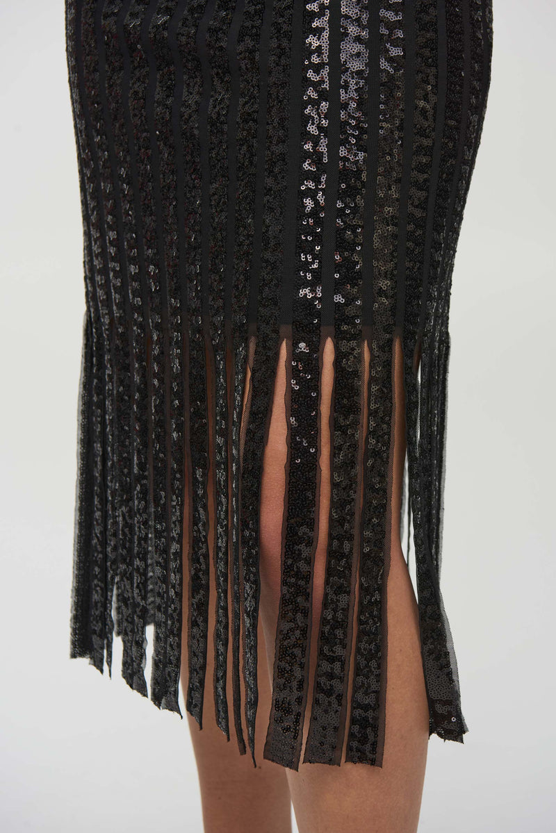 Joseph Ribkoff Sequinned Fringe Dress in Black 244906