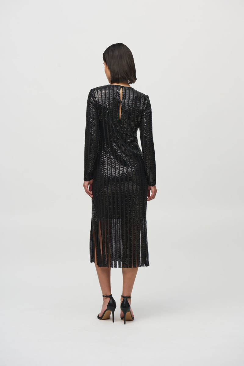 Joseph Ribkoff Sequinned Fringe Dress in Black 244906