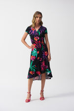 Joseph Ribkoff Faux Wrap Dress in Black Brights 251011