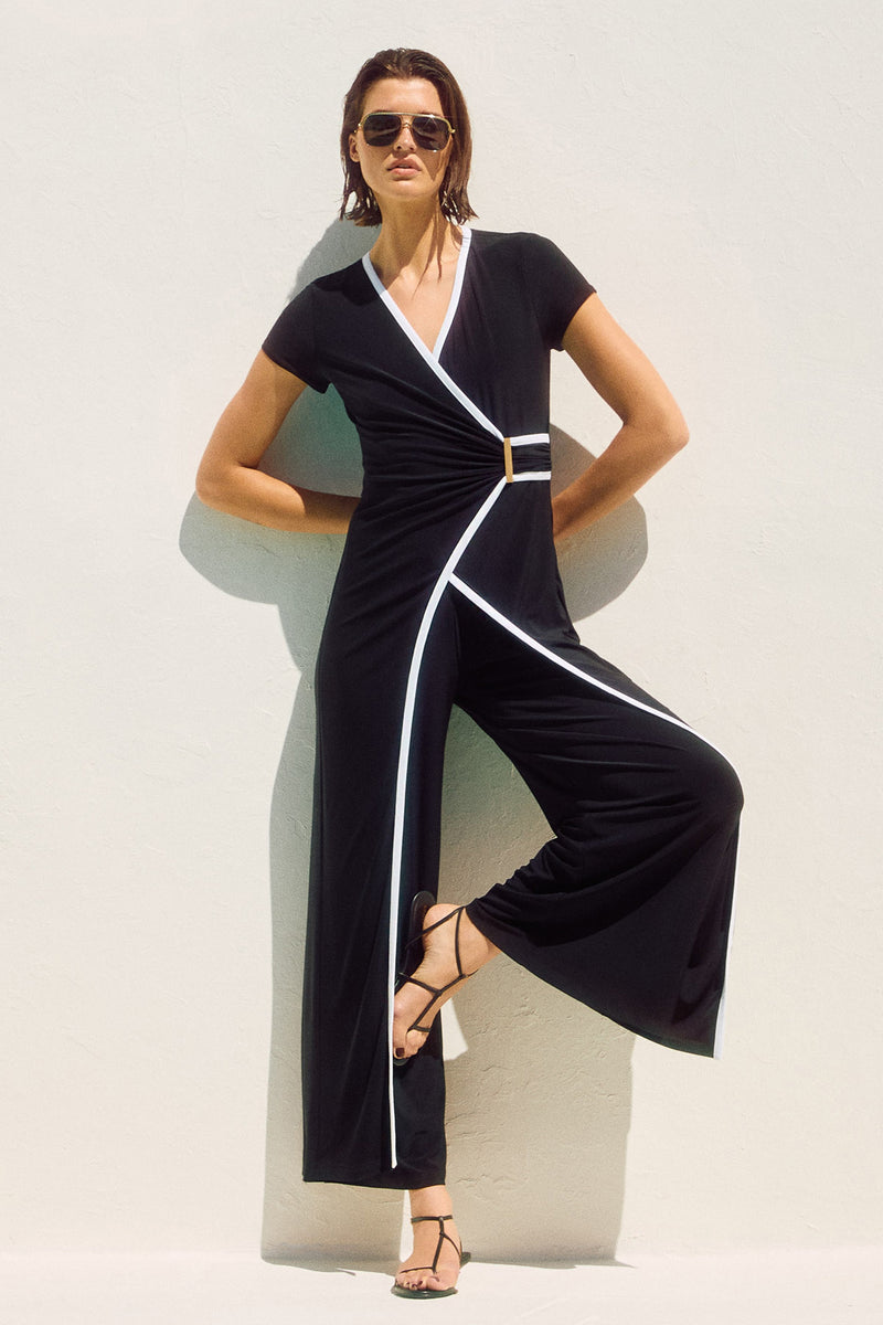 Joseph Ribkoff Wrap Jumpsuit in Black Vanilla 251048X