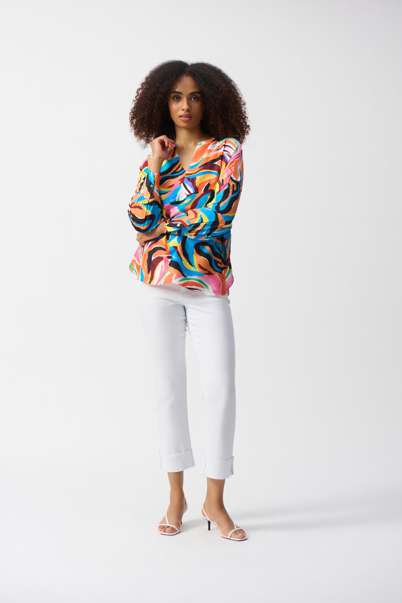 Joseph Ribkoff Satin Top in Vanilla Brights 251122