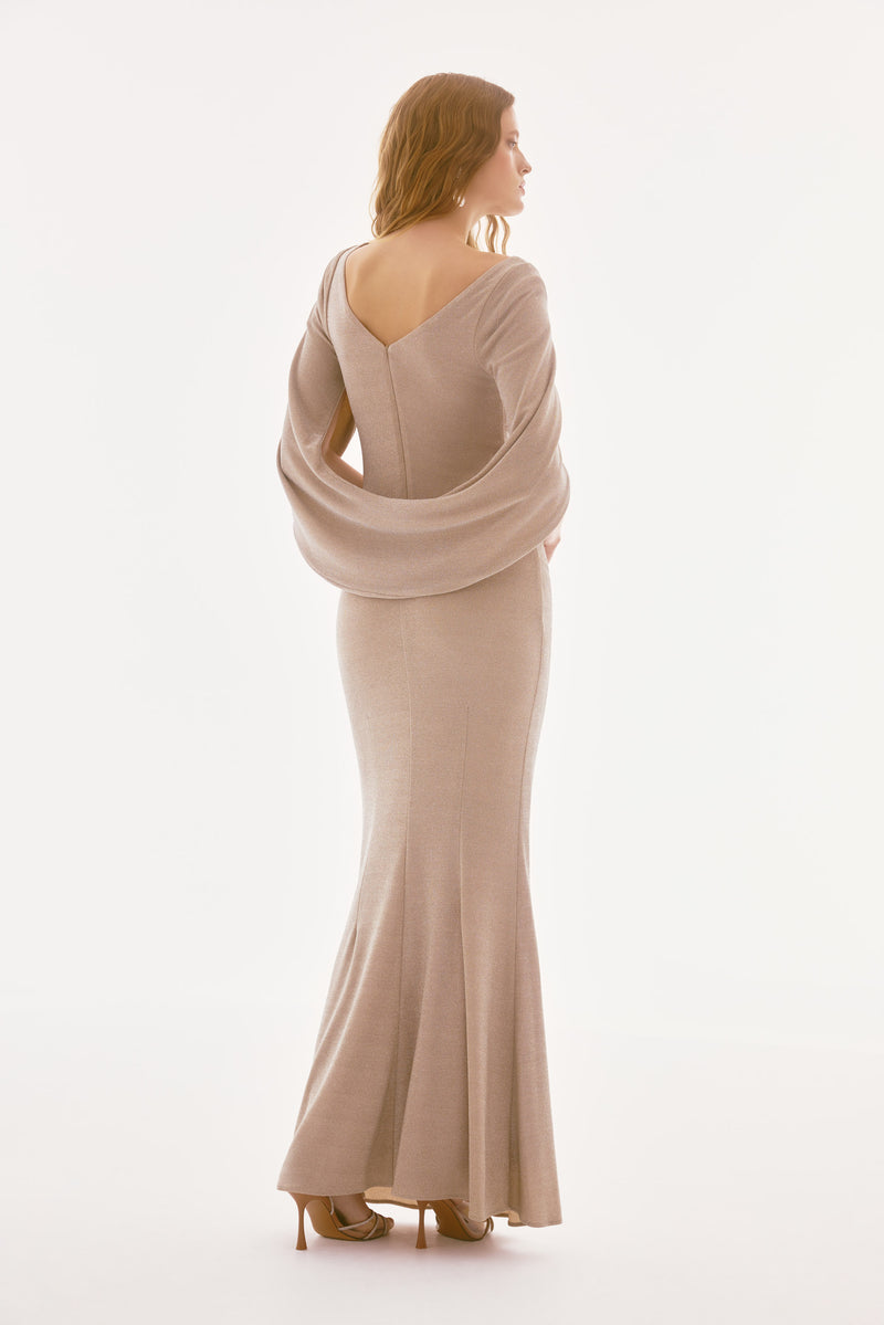 Signature by Joseph Ribkoff Draped Gown in Champagne 251703