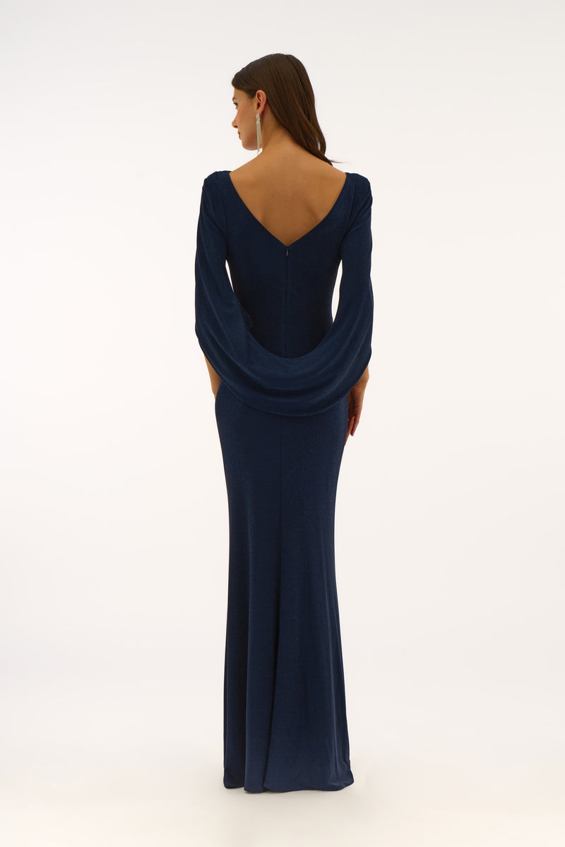 Signature by Joseph Ribkoff Draped Gown in Navy 251703