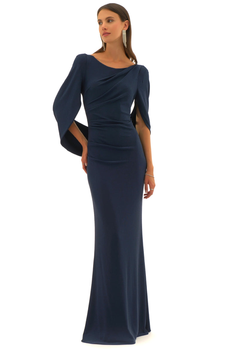 Signature by Joseph Ribkoff Draped Gown in Navy 251703