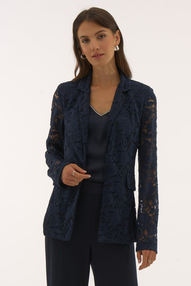 Signature by Joseph Ribkoff Lace Blazer in Midnight Blue 251726