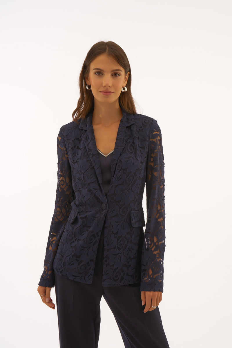 Signature by Joseph Ribkoff Lace Blazer in Midnight Blue 251726