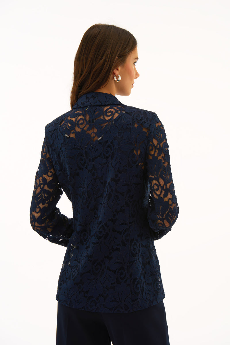 Signature by Joseph Ribkoff Lace Blazer in Midnight Blue 251726