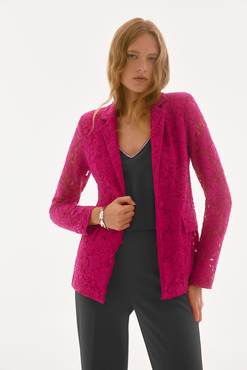 Signature by Joseph Ribkoff Lace Blazer in Geranium 251726